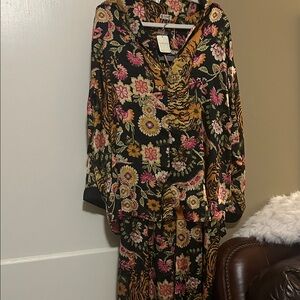 NWT Free People Intimately Floral and Tiger Print Button-Up Shirt & Pants XL